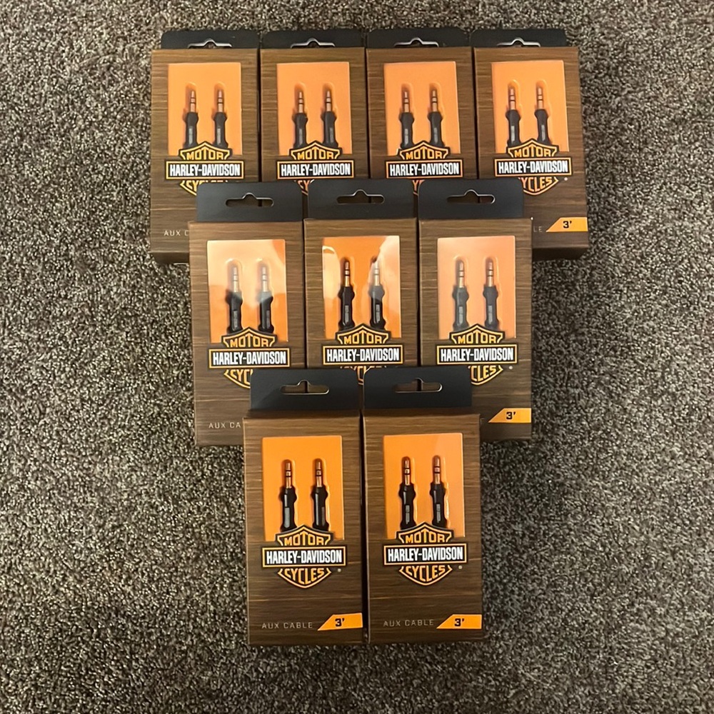 New in boxes! Take all for $25. Harley Davidson AUX cables. 3 feet long.